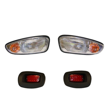 E-Z-GO RXV OEM PF11527 light kit installed on golf cart, includes headlights and taillights for improved visibility and safety.