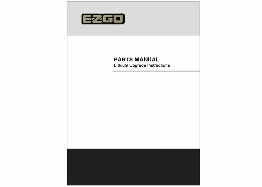 E-Z-GO OEM Lithium Upgrade Manual for golf carts, showing instructions for converting from lead-acid to LiFePO4 lithium battery system.