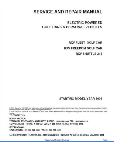 E-Z-GO 605975 RXV Electric Repair Manual - Comprehensive Guide for Maintenance and Troubleshooting - Rainier Parts