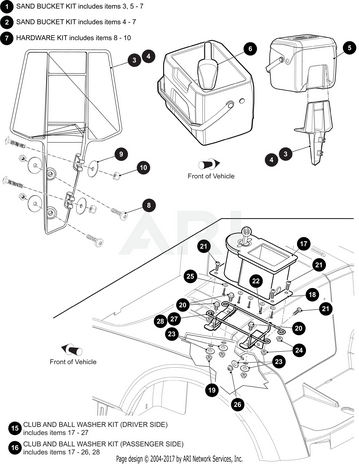 E-Z-GO RXV sand bucket RH kit OEM 664400 replacement part for golf carts, shown in the image.