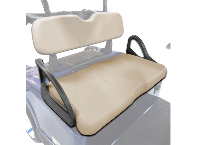 E-Z-GO Contoured Beige Golf Cart Seat Assembly 629269G4002 OEM with padded seat bottom and contour design for comfortable riding.