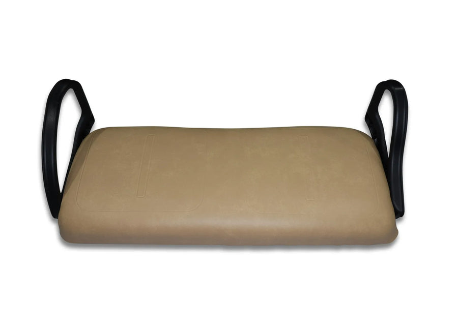 E-Z-GO shuttle seat bottom assembly in tan for golf carts, OEM 629269G3303, showing front view of seat bottom.