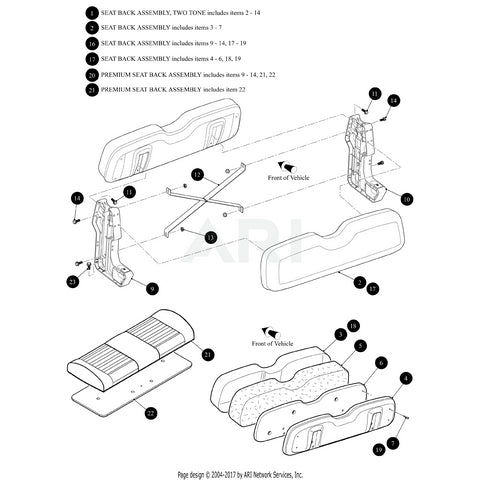 E-Z-GO TXT golf cart seat back support, right-hand OEM replacement part, made of durable OEM-grade material