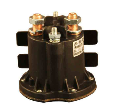 E-Z-GO OEM 672554 48V solenoid with hardware for golf carts, industrial-grade power supply component in professional golf cart accessory.