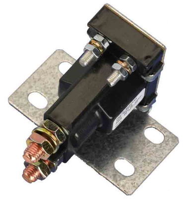 E-Z-GO OEM 14V solenoid with hardware for golf carts, high-performance service part showing electrical connections and metal casing.