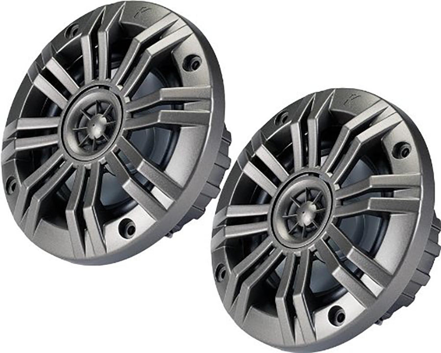 E-Z-GO Kicker KM4 4-inch marine coaxial speaker for golf carts, weatherproof IP66, designed for premium audio in outdoor conditions.
