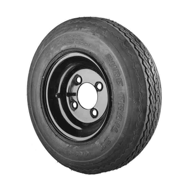 E-Z-GO OEM tire and wheel assembly 600424 for golf carts, black off-road trail tire with durable traction and robust wheel design