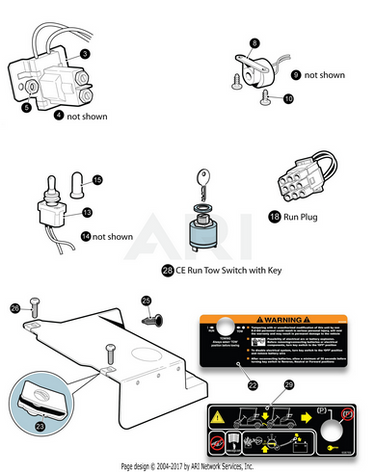 E-Z-GO OEM Run Tow Switch Service Kit for golf carts, includes parts for tow switch replacement and fleet maintenance.