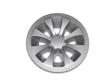 E-Z-GO OEM 8-inch metallic silver wheel cover for golf carts, premium upgrade with a sleek finish and durable construction.