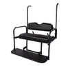 Black Yamaha G22 golf cart flip seat kit by Rainier Parts with padded rear seat for added comfort and versatility.