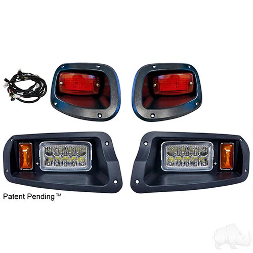 Redhawk LED adjustable light kit for EZGO TXT golf cart, featuring red and white lights with plug-and-play installation.