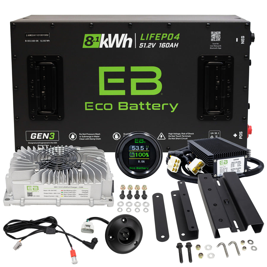 Nivel NB3505 Eco Lithium Battery bundle for Yamaha G29 Drive golf carts, 51.2V, 160Ah, 2007-2010, with visible battery terminals.
