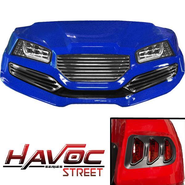Nivel Havoc Street Body Kit for Yamaha G29 Drive Golf Carts, blue upgrade with sleek street style, fits 2007-2016 models.