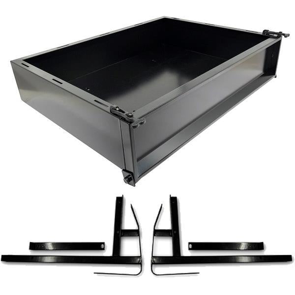Nivel GTW black steel cargo box kit for EZGO TXT T48 golf carts, durable storage solution with secure mounting.