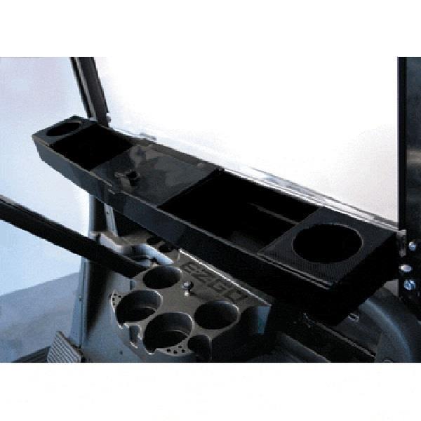 Nivel Dash Organizer N31475 for golf carts, black universal dash tray with beverage holder, designed for easy car interior organization.