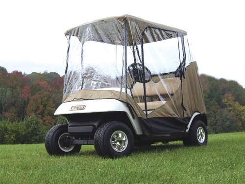 Nivel 4-sided Sand Economy Enclosure for golf carts, weatherproof cover, universal fit, with clear visibility of side panels and secure fit.