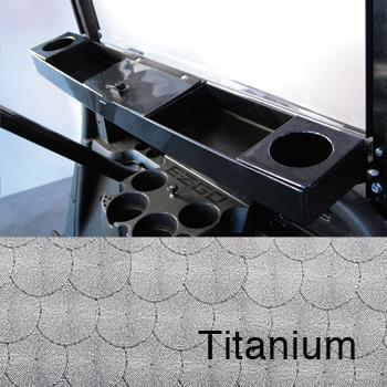 Nivel Titanium dash organizer and spill-free beverage tray designed for golf carts, with a sleek, durable titanium finish.
