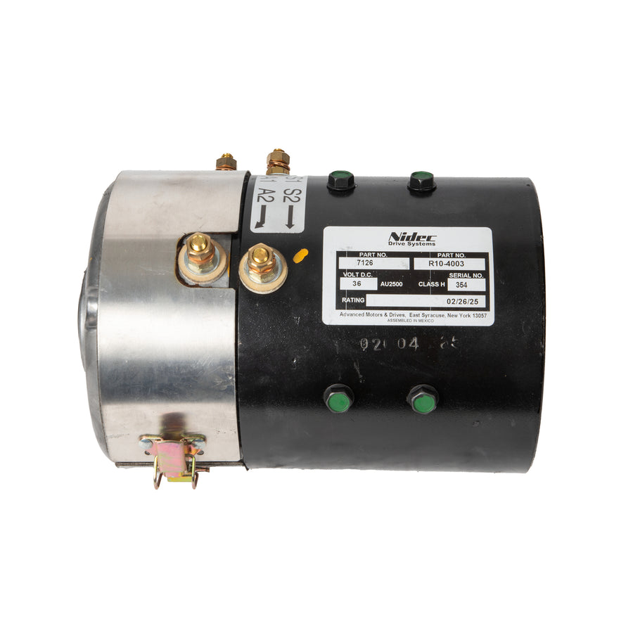 Nivel EZGO 36V AMD Speed Motor N7126 for golf carts, high-performance upgrade kit, black motor with cooling vents and brand logo.