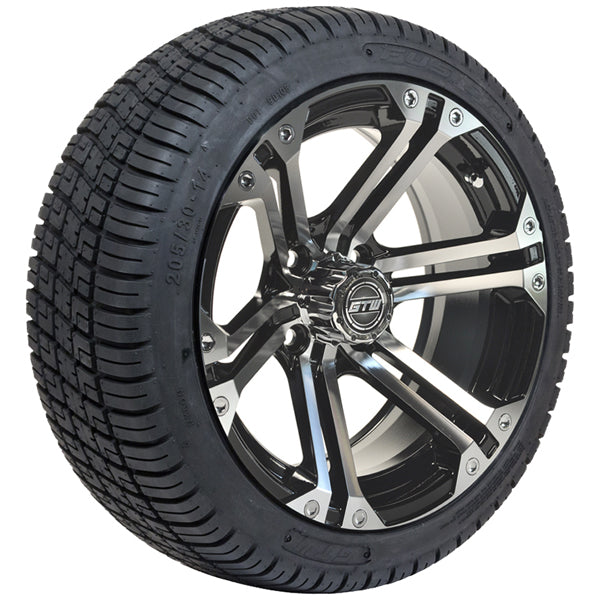 Nivel GTW Specter 14-inch Machined Black wheels with LoPro tires for golf carts, set of 4, durable tire and wheel assembly