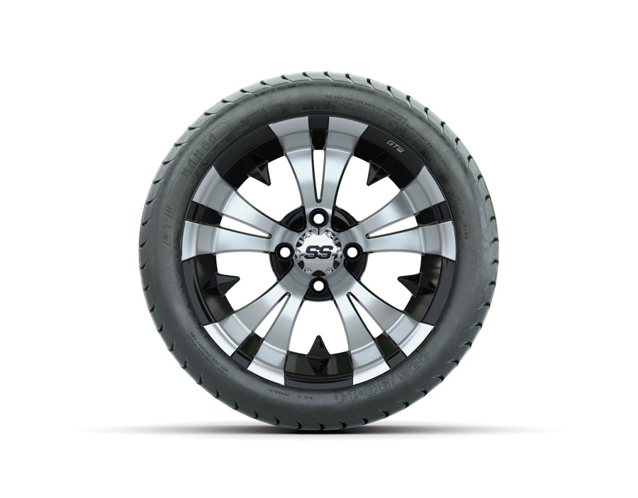 Nivel GTW Vampire 14-inch black and machined wheels with GTW Mamba street tires, set of 4, for car enthusiasts.
