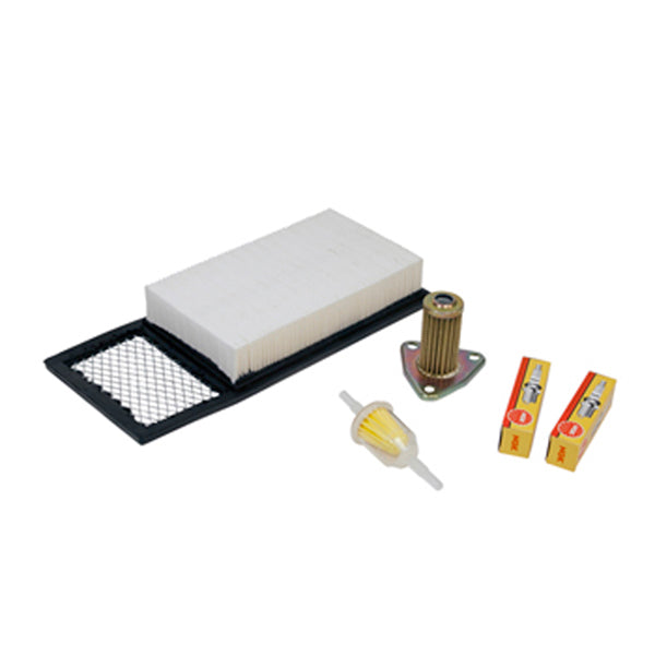 Nivel EZGO TXT Deluxe Tune Up Kit for gas golf carts, includes spark plugs, air filter, and oil filter for models 1996-2005.