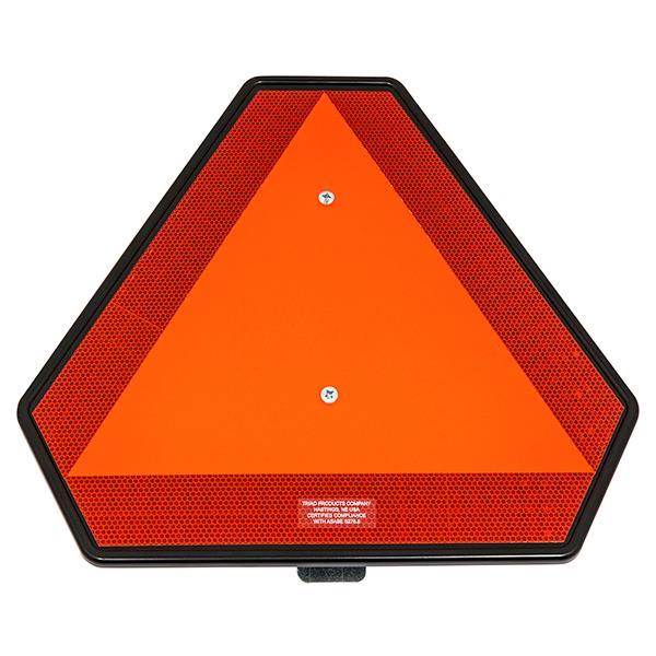 Nivel SMV triangle warning sign in orange plastic, weather-resistant high-visibility safety sign for golf carts and slow-moving vehicles.