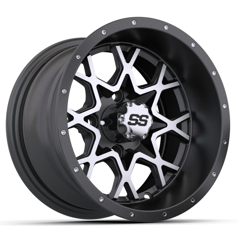 Nivel N19-234 GTW Vortex 12-inch matte gray machined wheel for golf carts, showcasing a sleek, premium-grade design.