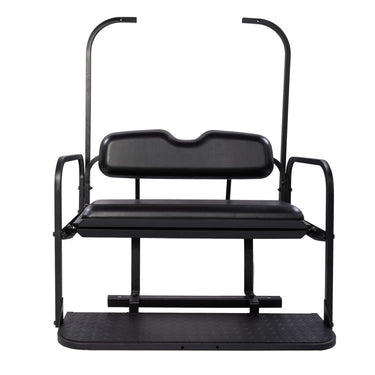 Black Rainier Parts Club Car DS flip seat kit for 1982-2000.5 models, offering a durable, cargo-ready upgrade for versatile seating.