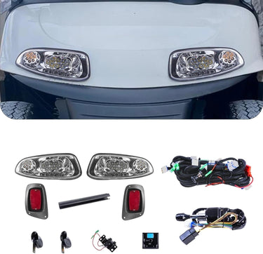 Rainier Parts LED Deluxe Light Kit for EZ-GO RXV golf cart, 12-48V, high-brightness lights for improved visibility and style.