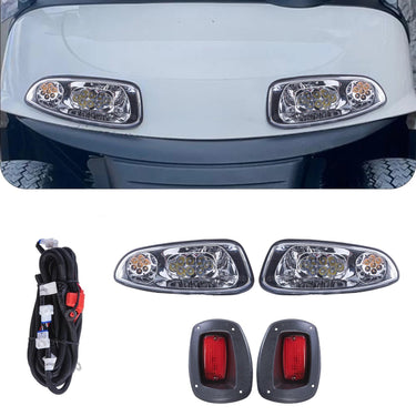 Rainier Parts LED basic light kit for EZ-GO RXV golf carts pre-2015, includes front and rear lights for 12-48V models.