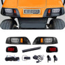 Rainier Parts EZGO TXT Pre-2013 LED high and low beam golf cart light kit with brake pads, 12-48 volt compatible.