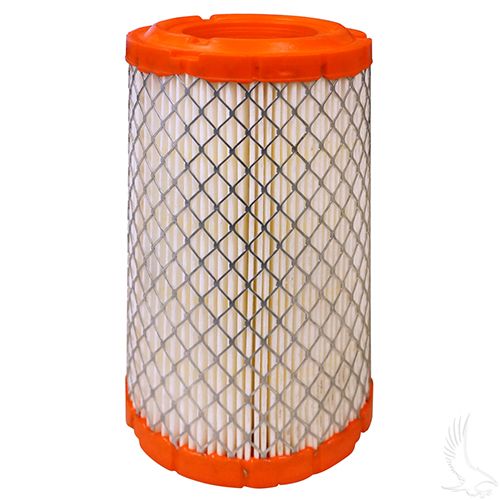 Red Hawk air filter for EZGO RXV, TXT, Kawasaki, Club Car Tempo, Precedent golf carts, showing the filter element and branding.