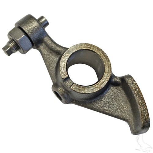 Red Hawk OEM rocker arm assembly for EZGO 4-cycle gas golf carts, showing the metal engine part with mounting points.