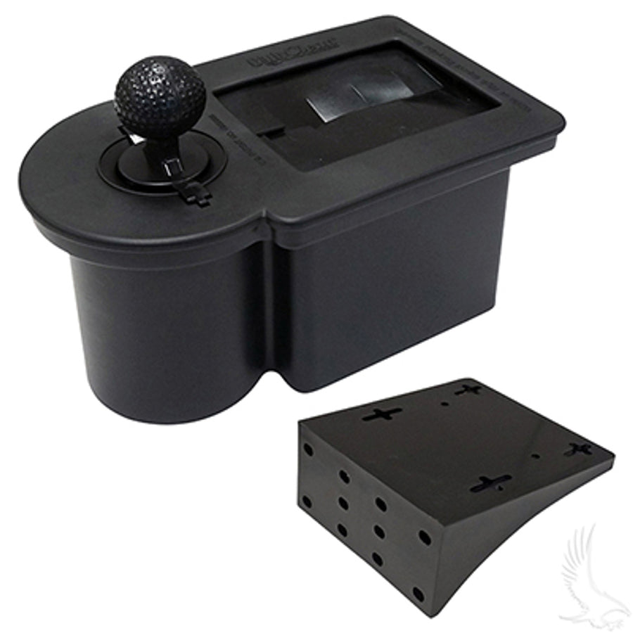 Redhawk golf ball washer universal bag mount attached to a golf bag, black ball washer with convenient attachment for golfers.
