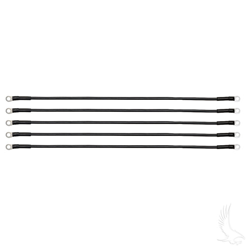 Redhawk 23-inch 6-gauge battery cables, pack of 5, for automotive use, black heavy-duty battery cable set.