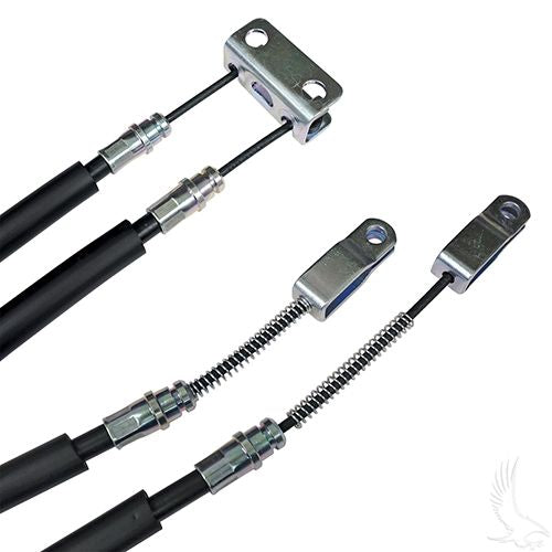 Redhawk brake cable set with bracket for EZGO TXT and Medalist golf carts, showing the cable and mounting hardware.