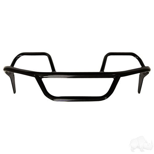 Red Hawk BG-124 front brush guard in black powder-coated steel for EZGO TXT 14+ golf cart, designed for added protection.
