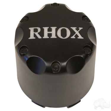 Red Hawk Center Cap Matte Black RHOX Logo for Golf Carts - Rainier Parts