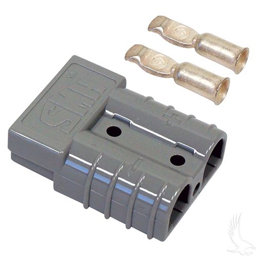 Red Hawk SB50 charger plug with two 6-gauge tips, professional-quality electrical connector for heavy-duty battery charging.