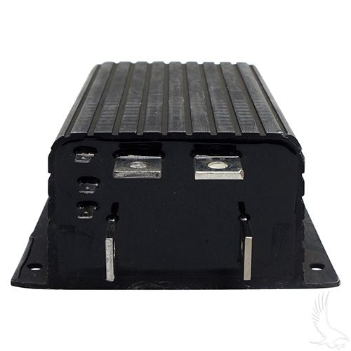 Red Hawk OEM Rebuilt 36V 400A controller for EZGO and Club Car golf carts, showing the black metal casing and wiring connections.
