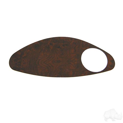 Red Hawk OEM EZGO RXV golf cart dash cover plate in dark woodgrain finish, designed for fleet EZGO RXV models.