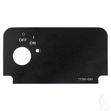 Red Hawk OEM Key24 decal for E-Z-GO TXT Medalist golf cart, featuring switch labels with on and lights indicators.