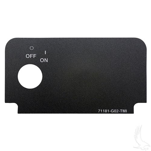 Redhawk EZGO Key Switch Decal KEY-25 in red, designed for golf cart key switches, featuring bold lettering and durable adhesive.