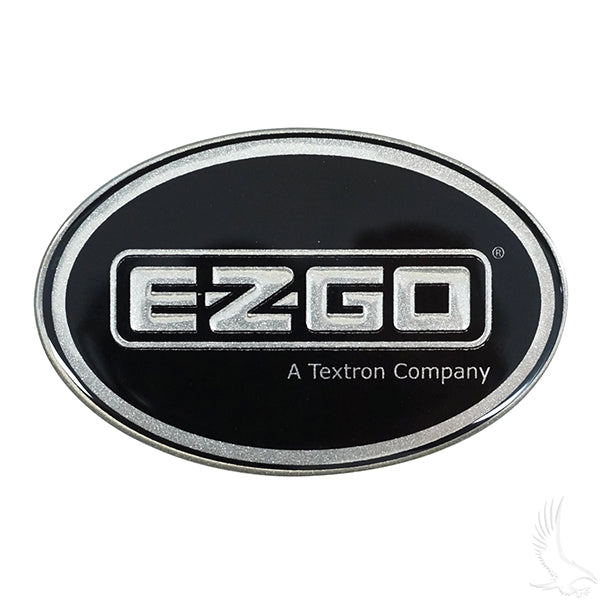 Red Hawk Ezgo Workhorse Platinum emblem badge for golf carts, enhances vehicle appearance with platinum finish and upgrade design.