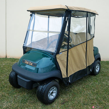 Red Hawk Odyssey ENC018 beige enclosure for Club Car Tempo and Precedent golf carts, weatherproof and durable all-season protection.