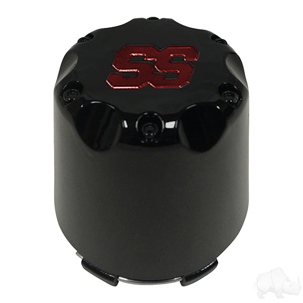 Red Hawk Center Cap Black With Bold Red SS Emblem For Golf Cart Wheels Easy Install Premium Automotive Accessory - Rainier Parts