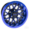 Red Hawk RX283 Golf Cart Wheel 12x7 ET25 Premium Gloss Black With Blue Accents For Golf Enthusiasts - Rainier Parts