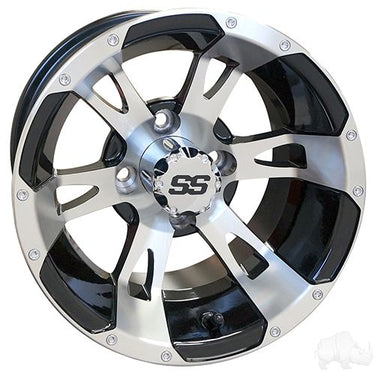 Red Hawk RX320 Machined Black Golf Cart Wheel 12x7 ET25 Center Cap Included For Golf Enthusiasts - Rainier Parts