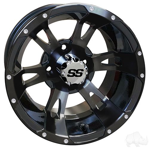 Red Hawk RHOX RX321 Golf Cart Wheel 12x7 ET25 Black Center Cap Durable For Golf Cart Enthusiasts - Rainier Parts