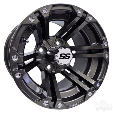Red Hawk TIR RX335 12x7 Gun Metal Gray Golf Cart Wheel Rim Premium Alloy For Golf Cart Enthusiasts - Rainier Parts